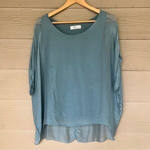 Mahina Women's Blouse Baby Blue Light Powder Blue Shirt Silky Top